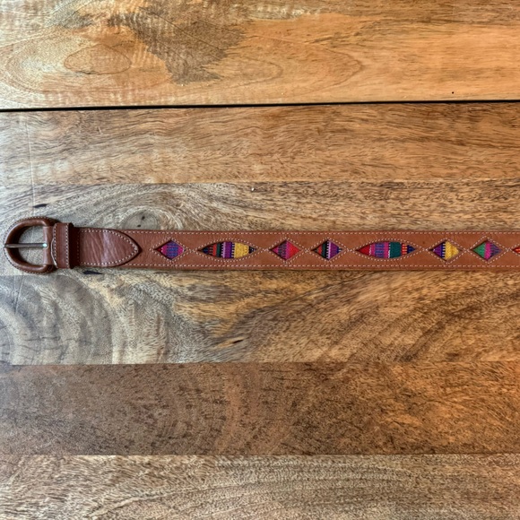 Western Style Statement Belt Multicolor Leather 37” Brown Guatemalan
